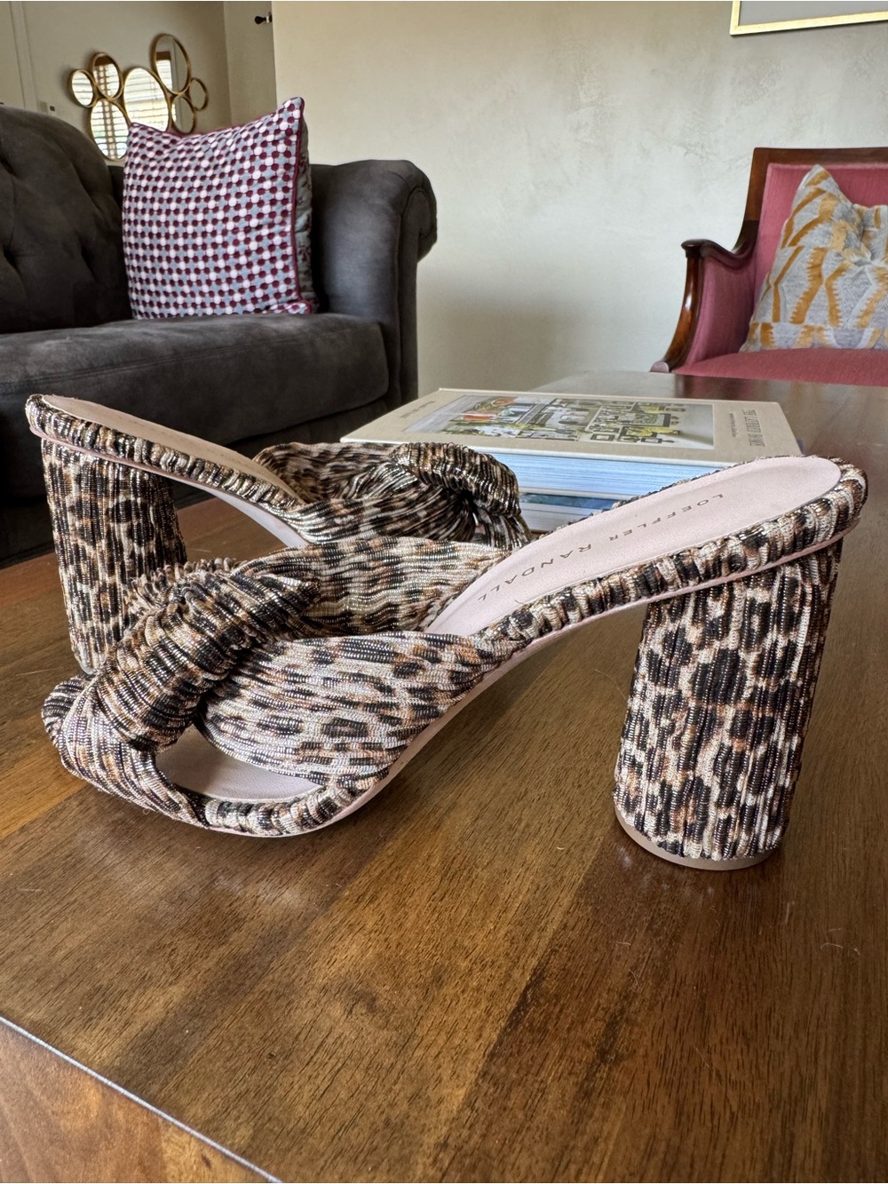 Loeffler Randall Penny Knotted Slide Sandals in Brown Leopard-Print